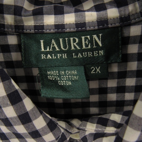 Lauren Ralph Lauren Gingham Navy/White Blouse 2X - Picture 9 of 12